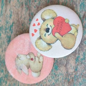 HALLMARK I Bundle of 2 Vintage Valentine's Day Love Buttons Pins, Circa 80s
